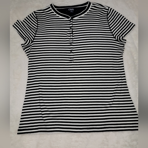 Chaps Black and White Fitted Polo T-Shirt - Picture 1 of 8